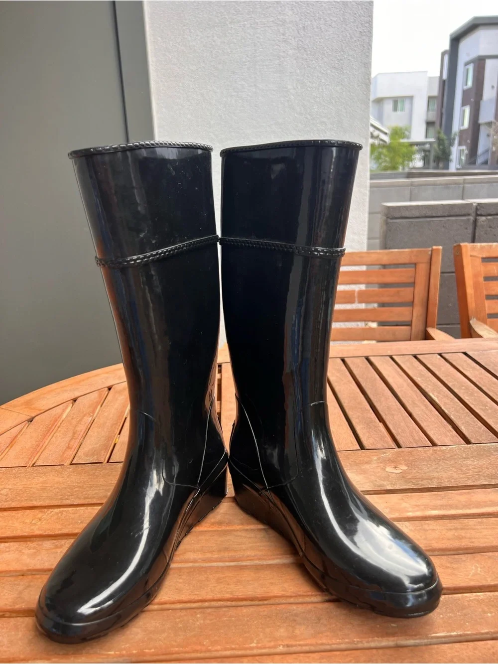 Michael Kors Black Patent Rain Boots with MK Logo